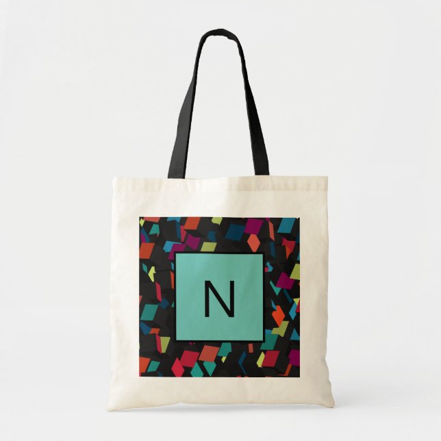 Trendy Abstrakt Geometric Cube Pattern Monogram Tragetasche (Vorne)