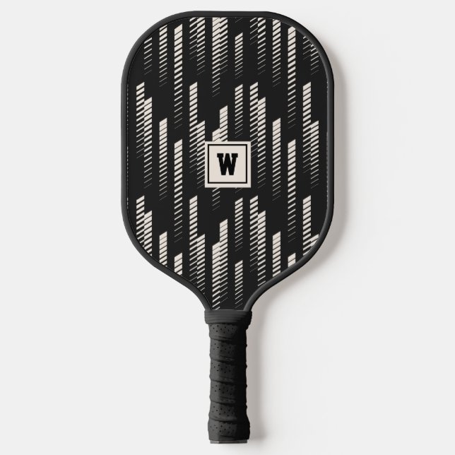 Trendy Abstrakt Geometric Strip Mit Monogramm Pickleball Schläger (Vorderseite)