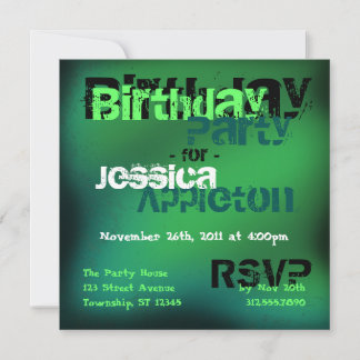 Trendy Abstrakt Green & Aquamarin Birthday Einladu Einladung