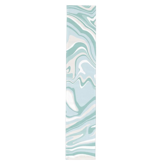 Trendy Abstrakt Mint Blue Türkis Marmor Swirl Mittelgroßer Tischläufer (Vorderseite)