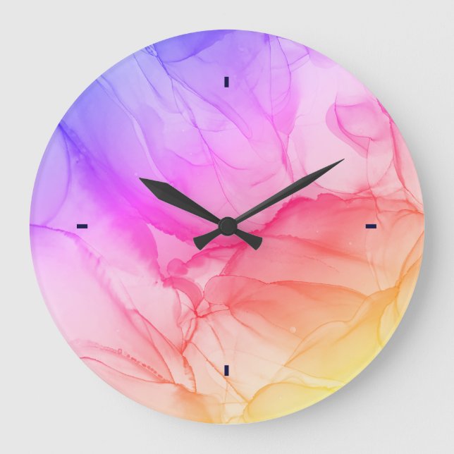 Trendy Abstrakt Pink Orange und Lila Ink Art Große Wanduhr (Vorderseite)