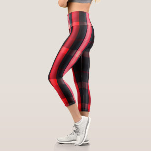 Trendy Abstrakt Red Black Kariert Collection Capri Leggings