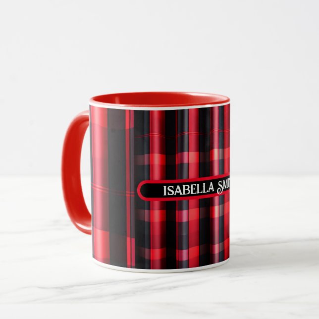 Trendy Abstrakt Red Black Kariert Collection Tasse (Vorderseite Links)