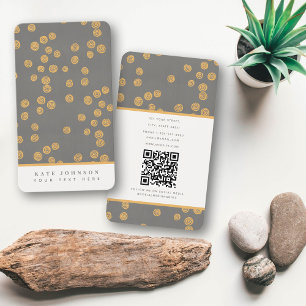 Trendy Abstrakt Retro Vintag Gray Gold QR Code Visitenkarte