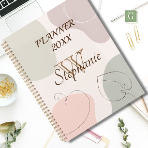 Trendy Abstrakt Shape Sketched Leaf Heft Monogram Planer