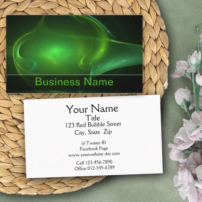 Trendy Abstrakt Techno Green Bubble Streak Visitenkarte (business card front and back design)