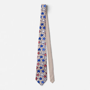 Trendy America Rot Weiß Blau Sterne Beige  Krawatte