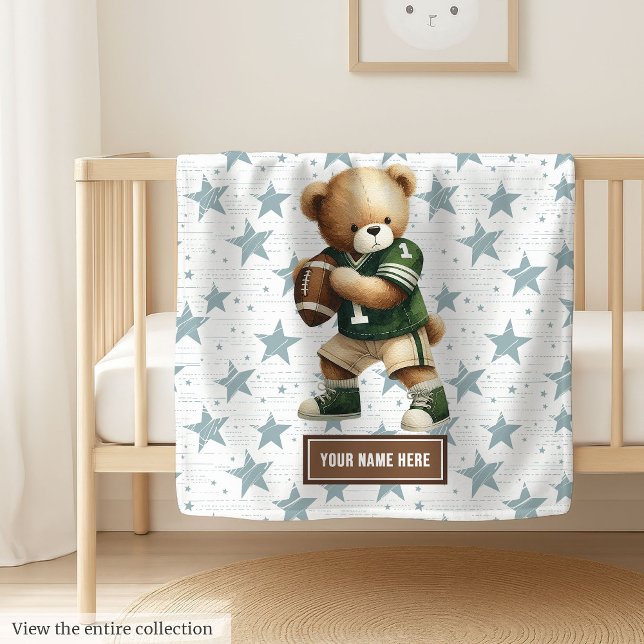 Trendy American Football Teddy Bear Personalisiert Fleecedecke (Cozy American football teddy bear blanket, personalized for a memorable boy birthday gift.)