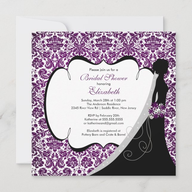 Trendy Amethyst Damask Brautparty Einladung (Vorderseite)