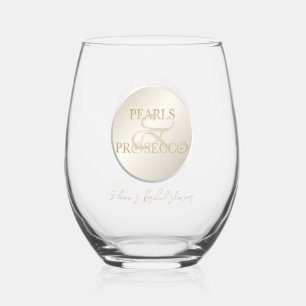 Trendy Ampersand Pearls & Prosecco Brautparty Weinglas Ohne Stiel