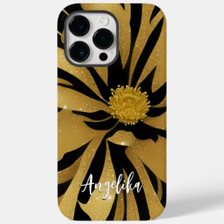Trendy and Chic Floral Black and Gold Name Case-Mate iPhone 14 Pro Max Hülle