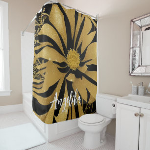 Trendy and Chic Floral Black and Gold Name Duschvorhang