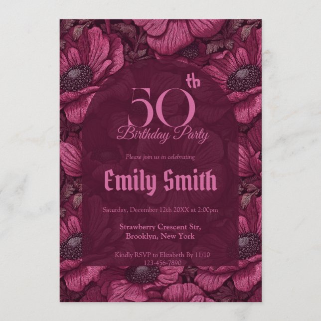 Trendy Anemones Inspired Birthday Einladung (Vorderseite)