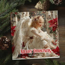 Trendy angelic angel red gold festive beautiful  feiertagskarte