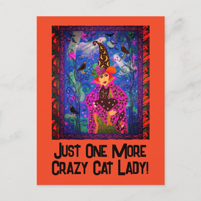 Trendy angepasste Crazy Cat Lady Hexe Halloween Postkarte (Vorderseite)