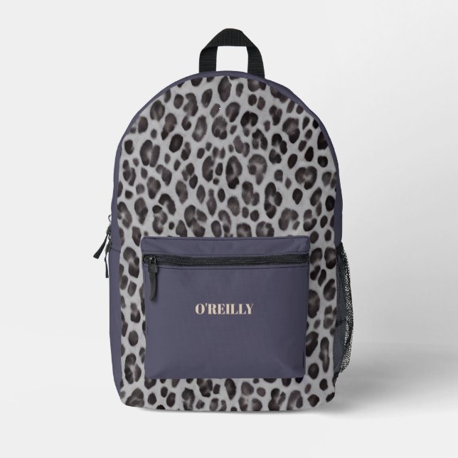 Trendy Animal Print und Lila modernes Monogramm Bedruckter Rucksack (Vorderseite)