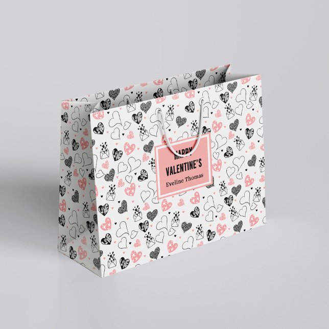 Trendy Anniversary Love Art Hand Drawn Gift Bag Große Geschenktüte (Trendy Anniversary Love Art Hand Drawn Gift Bag)