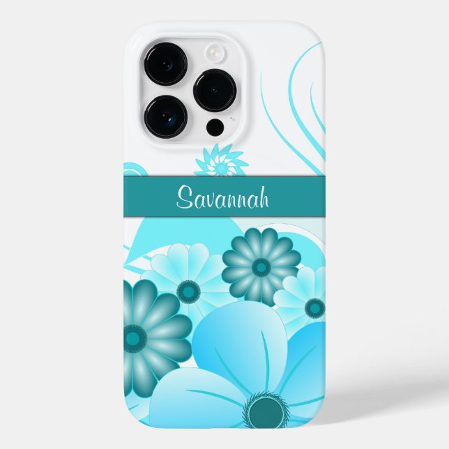 Trendy Aqua Blue Aquamarin Hibiskus Blumendesign Case-Mate iPhone Hülle (Rückseite)