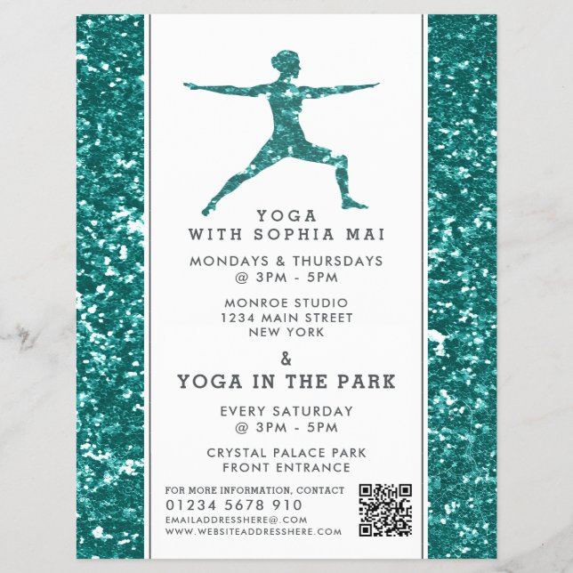 Trendy Aqua Glitzer Effect Yoga Class Werbung Flyer (Vorne)
