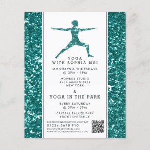 Trendy Aqua Glitzer Effect Yoga Class Werbung Flyer