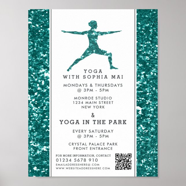 Trendy Aqua Glitzer Effect Yoga Class Werbung Poster (Vorne)