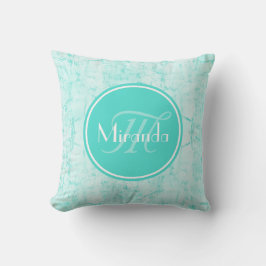 Trendy Aqua Mint Crackle Muster mit Monogramm Kissen