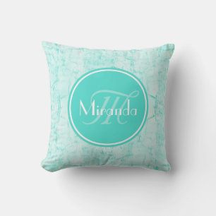Trendy Aqua Mint Crackle Muster mit Monogramm Kissen