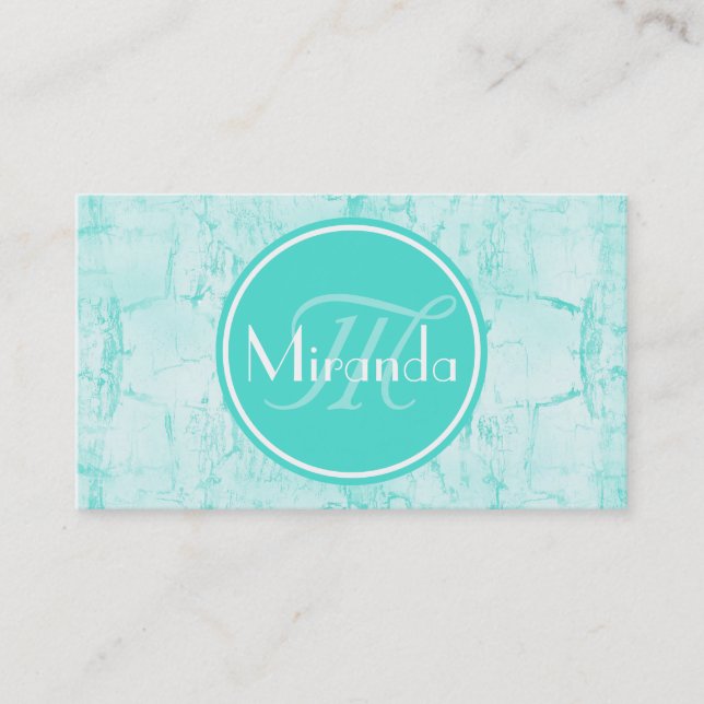 Trendy Aqua Mint Crackle Muster mit Monogramm Visitenkarte (Vorderseite)