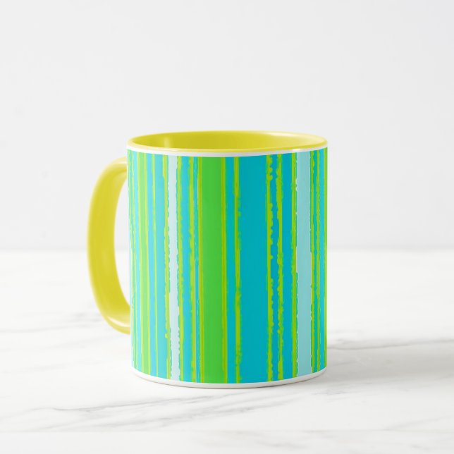 Trendy Aqua Türkis Lime Green Stripes Muster Tasse (Vorderseite Links)