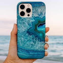 Trendy Aquamarin Blue Aqua Türkis Geode Rock Muste iPhone 16 Pro Max Hülle