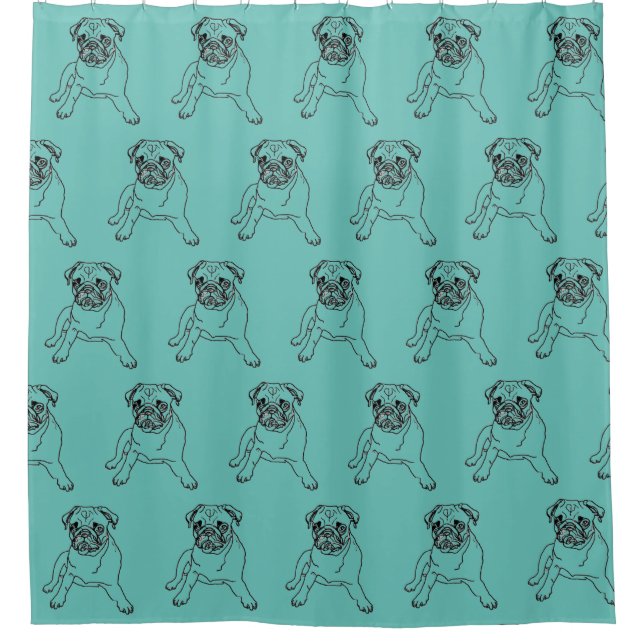 Trendy Aquamarin Blue Mops Dog Zeichnend Duschvorh Duschvorhang (Vorderseite)