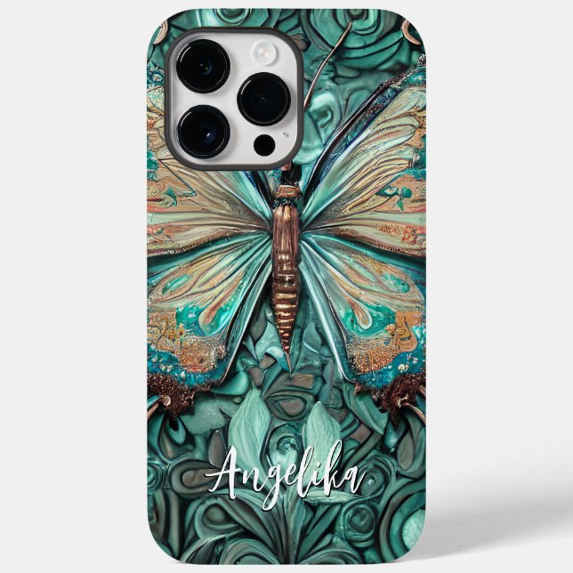 Trendy Aquamarin Butterfly Personalisierter Name Case-Mate iPhone Hülle (Rückseite)