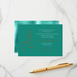 Trendy Aquamarin & Copper Hochzeitsempfang Begleitkarte