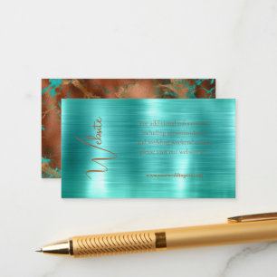 Trendy Aquamarin & Copper Metallic Foil Wedding We Begleitkarte