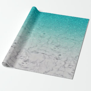 Trendy Aquamarin Glitzer Ombre Weißer Marmor Geschenkpapier