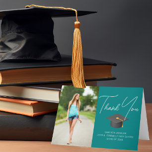 Trendy Aquamarin Graduate Foto Custom Abschluss Dankeskarte
