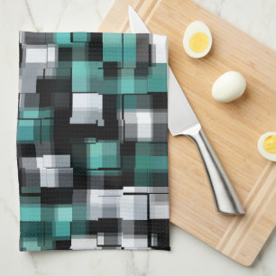 Trendy Aquamarin Green Blue Schwarz-weiß Abstrakt Geschirrtuch
