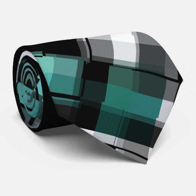 Trendy Aquamarin Green Blue Schwarz-weiß Abstrakt  Krawatte (Gerollt)