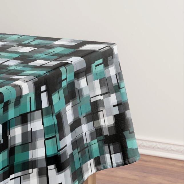 Trendy Aquamarin Green Blue Schwarz-weiß Abstrakt  Tischdecke (Beispiel)
