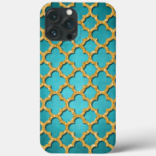 Trendy Aquamarin Imitate Shiny Gold Glitzer Mosaik Case-Mate iPhone Hülle