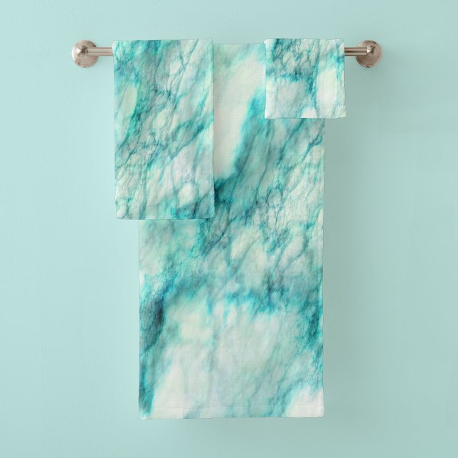 Trendy Aquamarin Marble Pattern Badhandtuch Set (Von Creator hochgeladen)