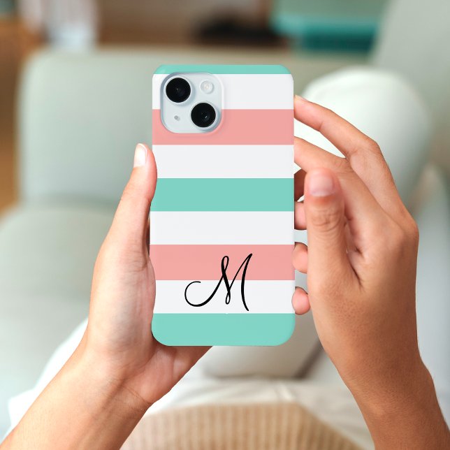 Trendy Aquamarin Monogram Modern Smartphone Case-Mate iPhone Hülle (Von Creator hochgeladen)