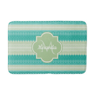 Trendy Aquamarin Neo Mint Green Strick Muster und Badematte