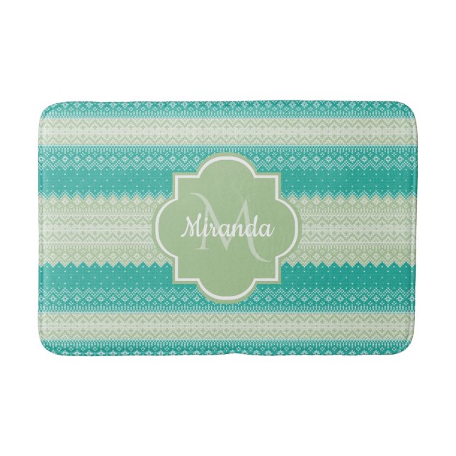 Trendy Aquamarin Neo Mint Green Strick Muster und  Badematte (Vorderseite)