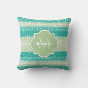 Trendy Aquamarin Neo Mint Green Strick Muster und  Kissen
