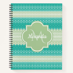 Trendy Aquamarin Neo Mint Green Strick Muster und Notizbuch