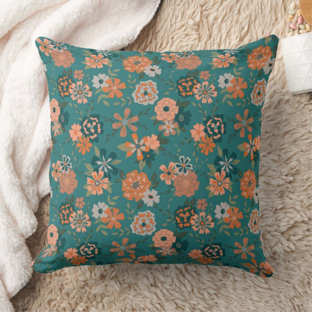 Trendy Aquamarin Orange Blume Kissen (Decke)
