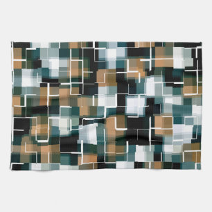 Trendy Aquamarin Orange Brown Schwarz-weiß Kariert Geschirrtuch