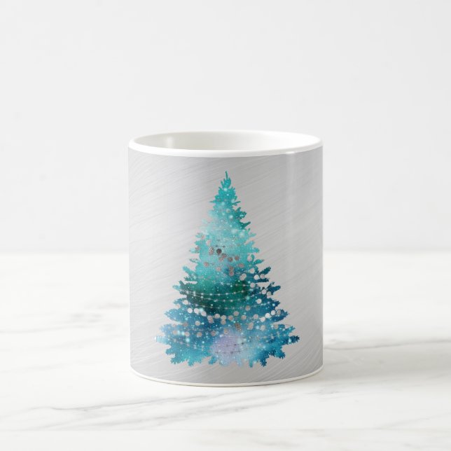 Trendy Aquamarin Silver Glitzer Tree Weihnachten Kaffeetasse (Mittel)