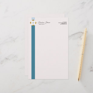 Trendy Aquamarin Stripes Gold Logo Briefpapier